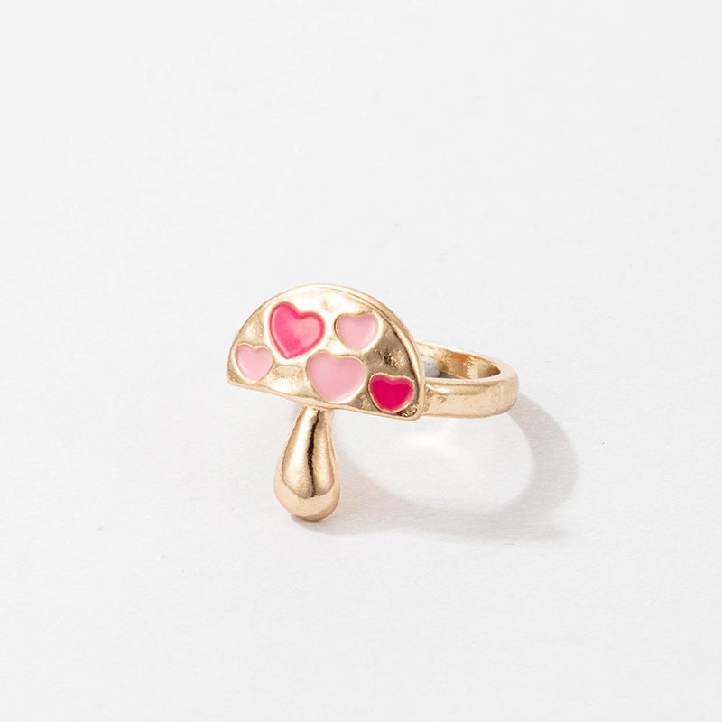 Bohemian Cartoon Ring Dripping Oil Alloy Heart Shaped Ring With Floral Daisy Or And Rainbow Elements For Women