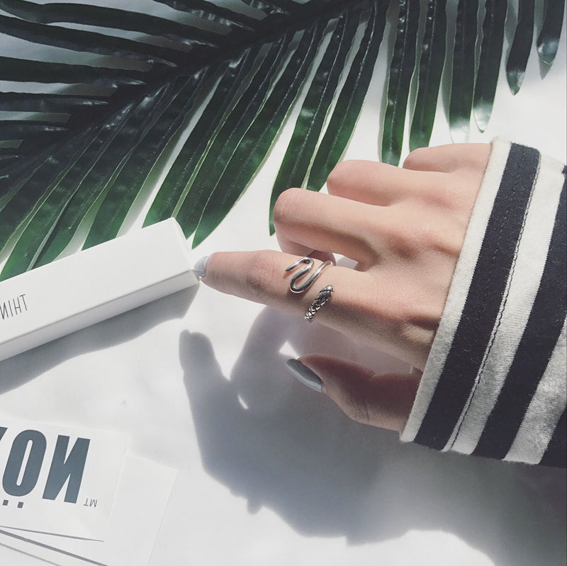 Womens Silver Plated Snake Ring Adjustable Fashion Ring Simple Design For Everyday Wear Jewelry Gift TrendyNow