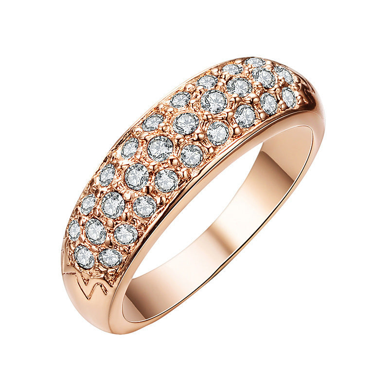 Womens Simple Fashion Pave Spot Drill Ring Geometric Copper Jewelry In Rose Gold Or White Gold Size 5.5 To 9 No 6 7 8 9