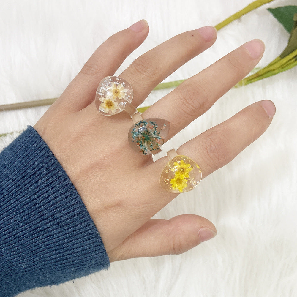 3 Piece Ring Set  Transparent Resin Dried Flower Geometric Alloy Band Unisex Fashion Jewelry Statement Durable