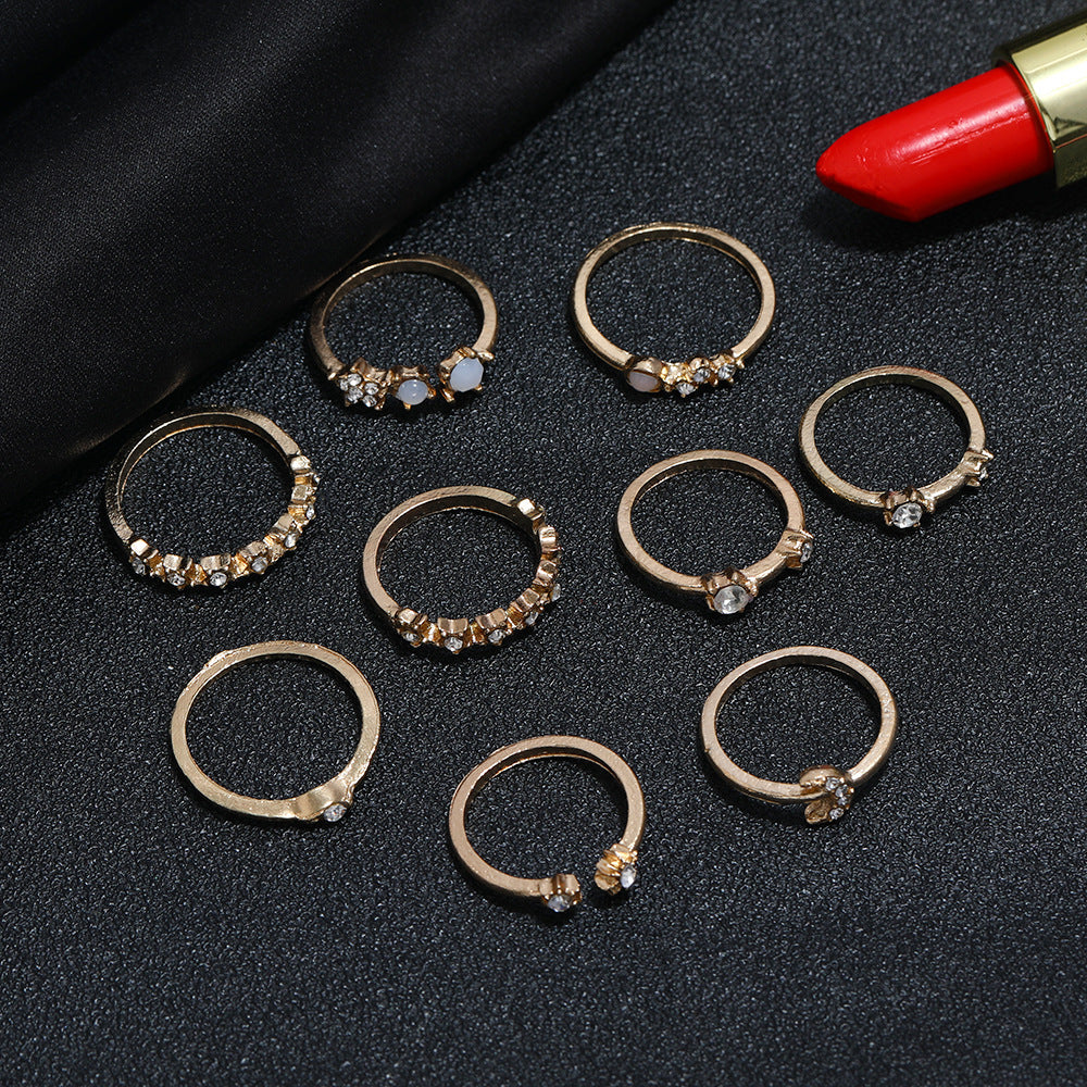 Celestial Star Moon Ring Set Alloy Jewelry Jade Imitation Gem Gift For Her Women And Girls Celestial Style Joy