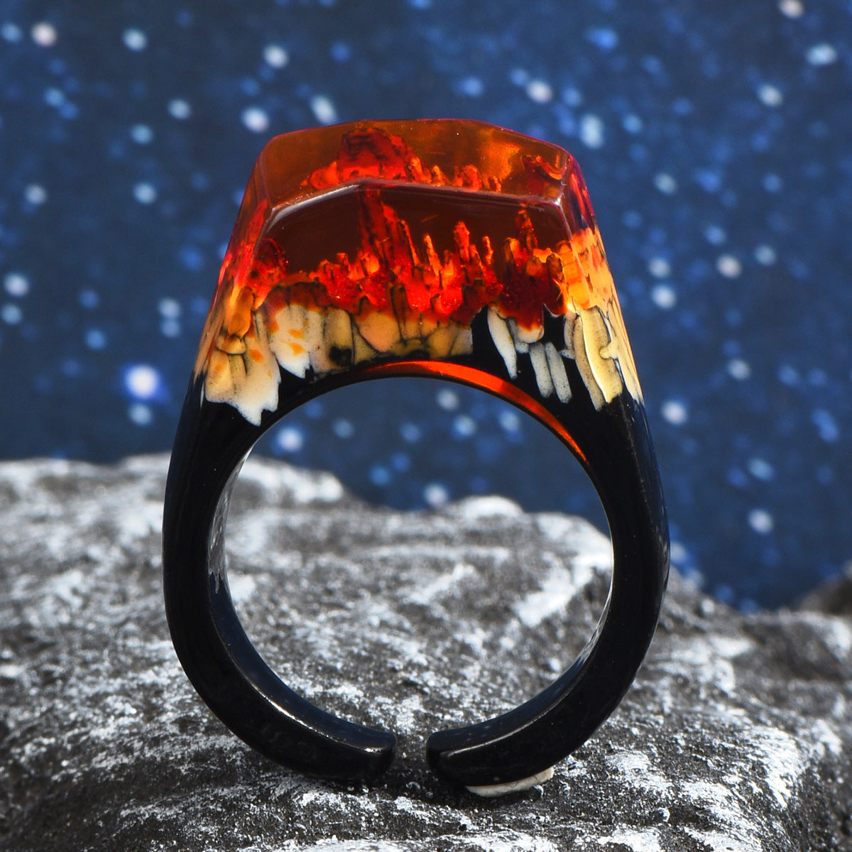 Transparent Landscape Resin Ring Open Adjustable Geometric Nature Inspired Fashion Jewelry For Everyday Wears