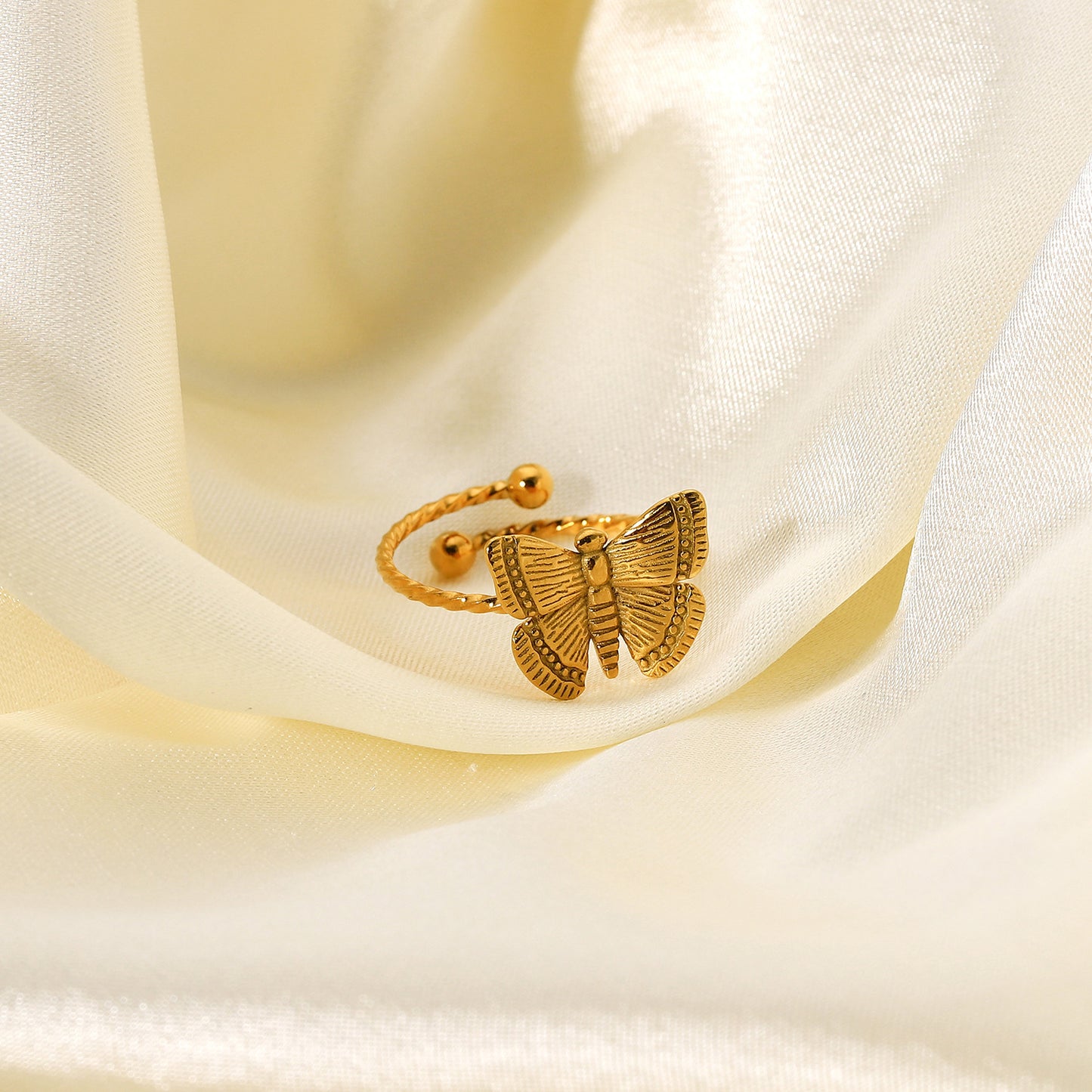 Butterfly Ring 18K Gold Plated Stainless Steel Adjustable Opening For Women And Girls Fashion Jewelry Elegance