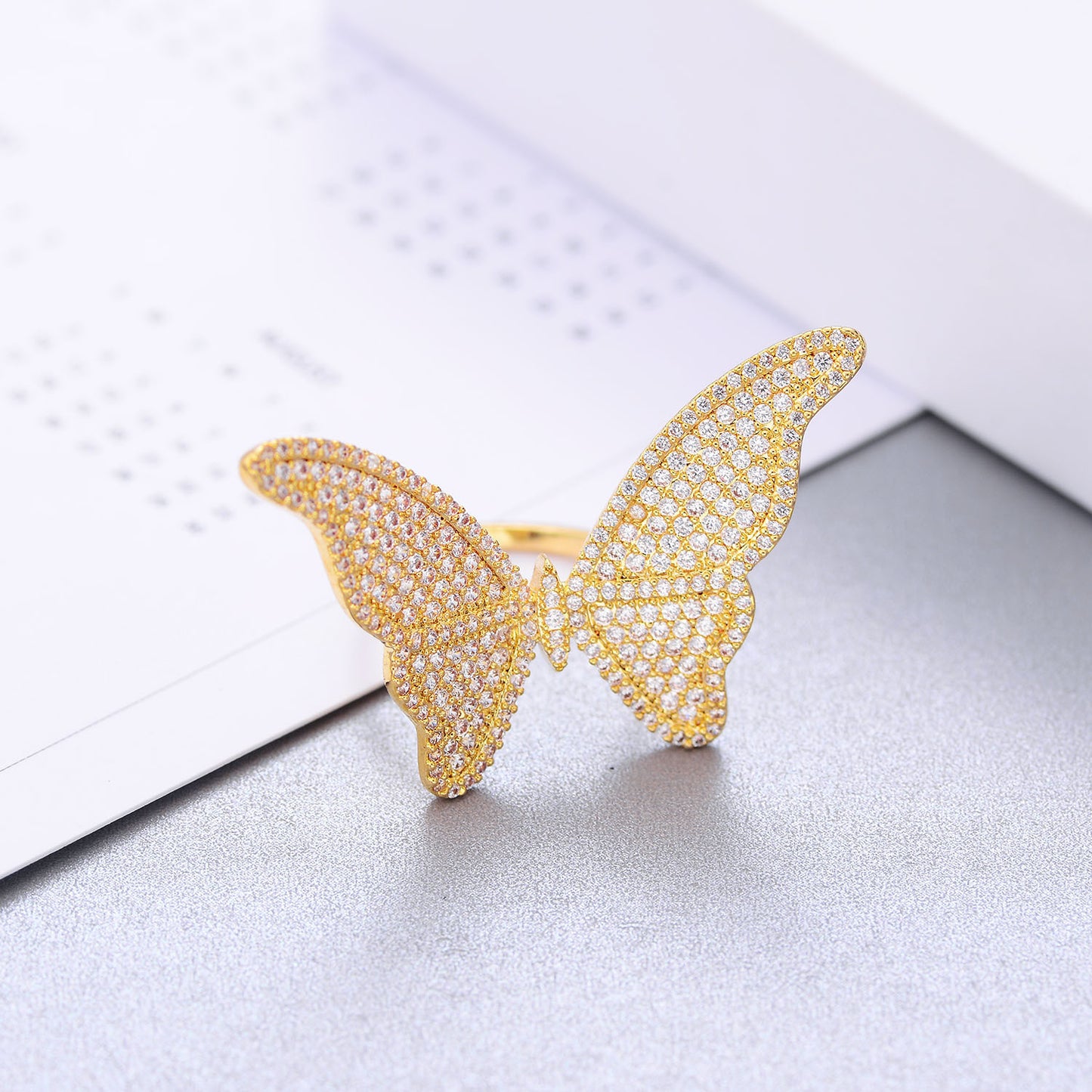 Butterfly Copper Ring With Zircon Inlaid Korean Fashion Jewelry Gift For Her Individually Packed Ring Daily Wear
