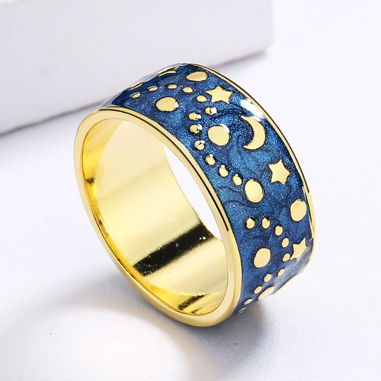 Brass Moon and Stars Polka Dot Design Crossborder Couple Ring Set Sizes 6 7 8 9 10 Perfect Gift for Couples Elegant Gift
