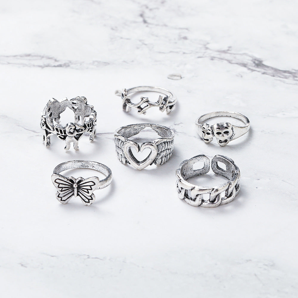 Alloy Rings Set Retro Love Butterfly Rings European Style Simple Rings for Birthday Wedding Travel Souvenir Keepsake