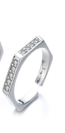 Sterling Silver Couple Rings His Hers Geometric Promise Set