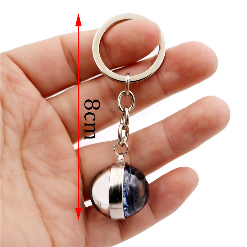 Yoga Keychain Double Sided Glass Ball Pendant Silver Plated Alloy Car Key Ring Bag Charm Decoration Gift Decor
