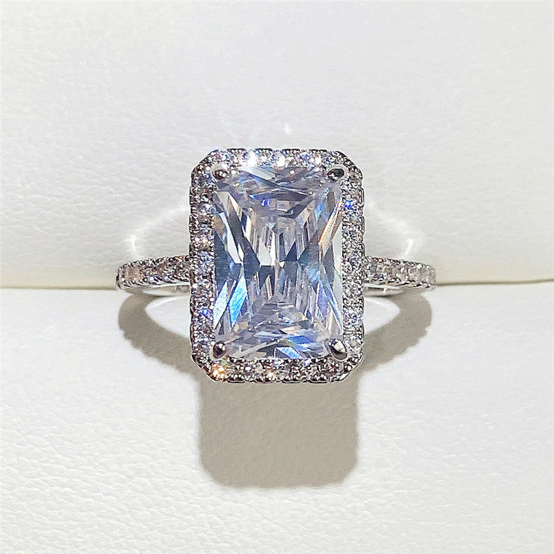 Womens Zircon Inlaid Wedding Ring White Gold Tone Copper Base Engagement Anniversary Gift Jewelry Zircon Ring