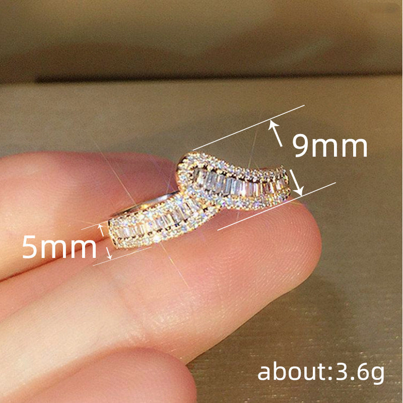 Zircon Ring For Women Irregular Row Copper Crown Geometric Sparkling Statement Jewelry Gift For Engagement Day