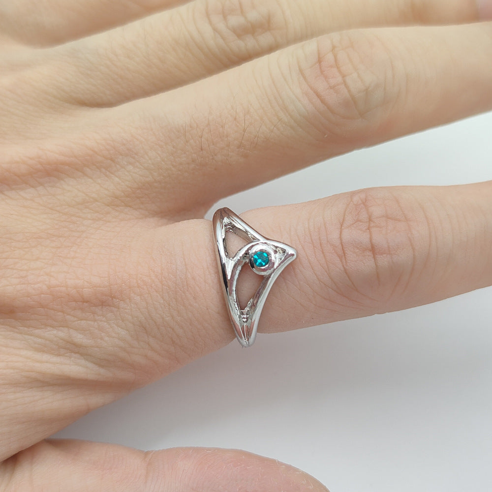 Alloy Gold Inlay Ring For Women Girls Adjustable Opening Blue And Green Inlay Jewelry Fashion Accessory Everyday Style