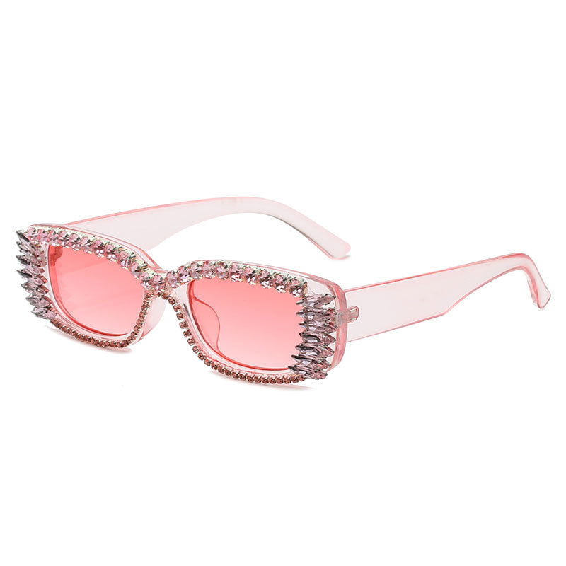 Womens Mens Fashion Sunglasses Diamond Studded Square Rhinestone Design Lens PC Frame 99 Percent Visible Light