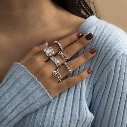 Alloy Diamond Ring For Women Simple Geometric Design With Electroplated Finish And Inlaid Gems With Clear Spark