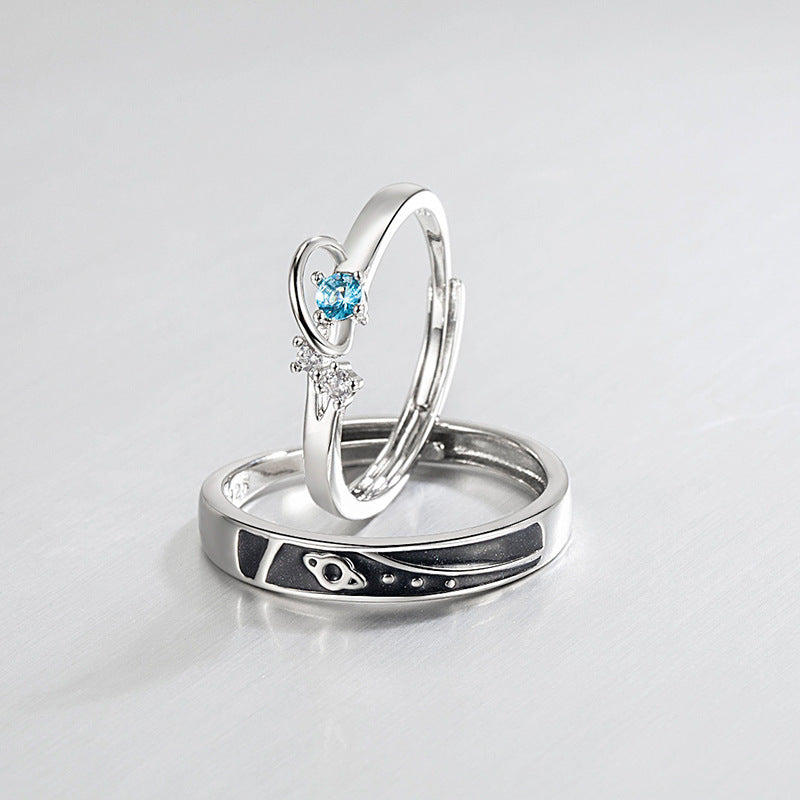 Sterling Silver Couple Rings Dream Planet Matching Promise Rings Adjustable Opening To Him And Her Anniversary