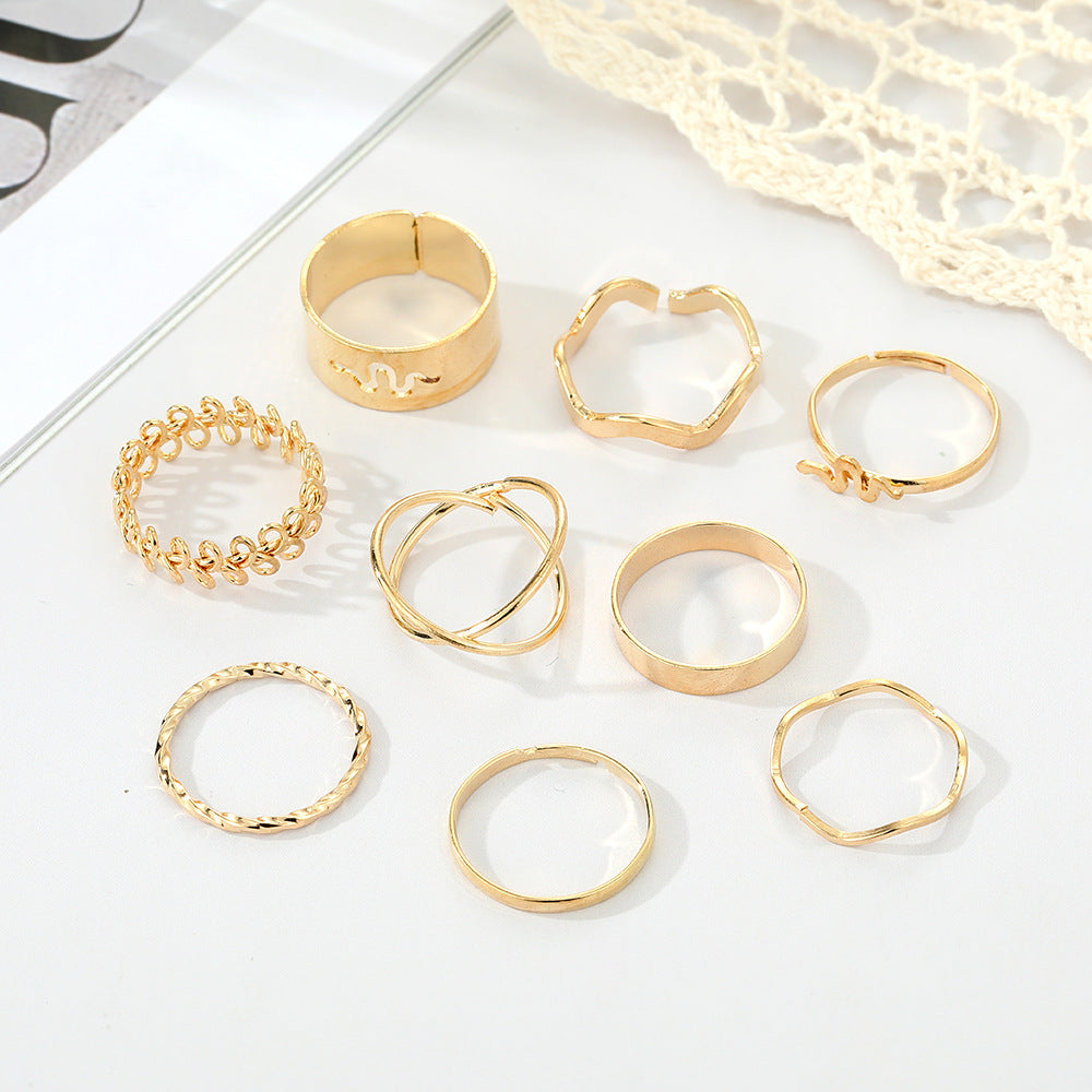 Womens Geometric Snake Ring Set Openwork Alloy Rings Vintage Knuckle Stackable Rings Fashion Jewelry For Women