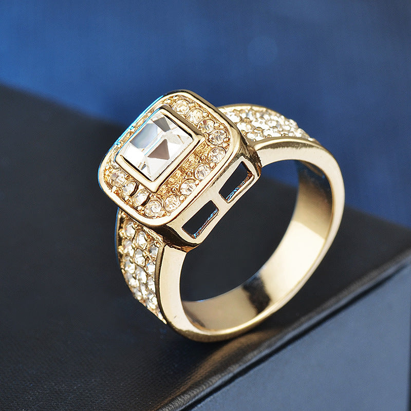 Crystal Diamond Copper Ring For Women White Gold Finish