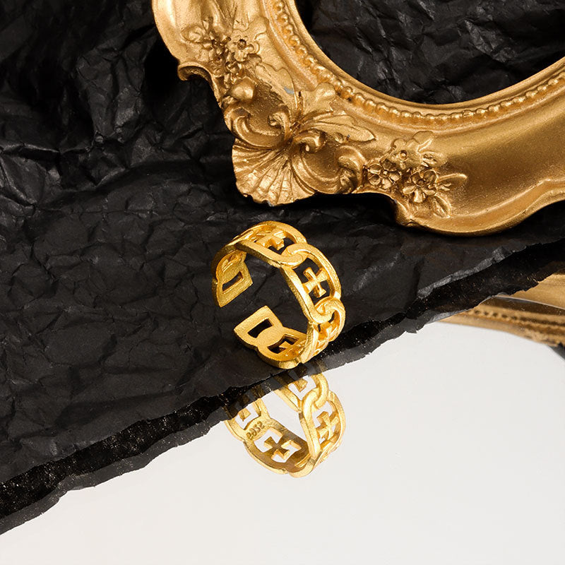 Womens Copper Cross Ring Adjustable Geometric Ring Platinum Or Gold Electroplated Finish Trendy For Everyday Style