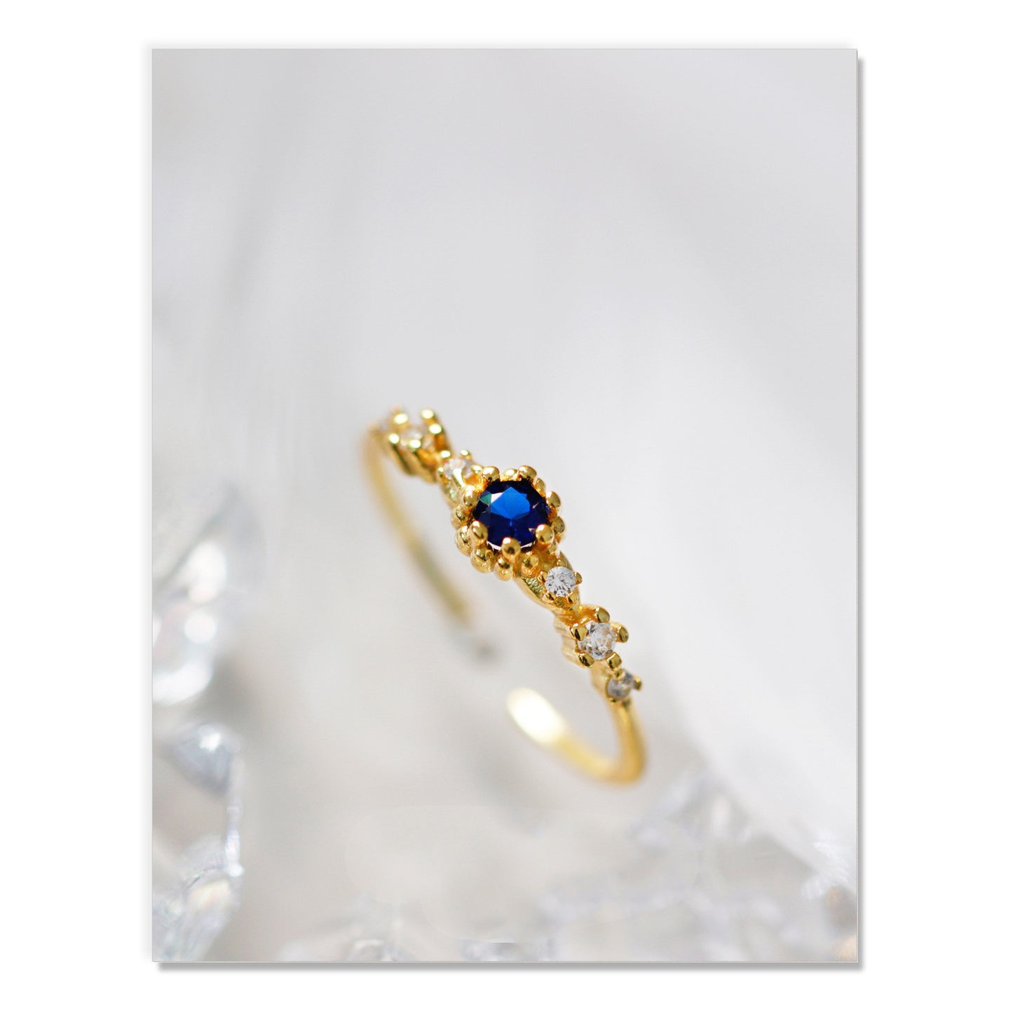 Adjustable Silver Ring Vintage Style Blue Zircon Stone Women