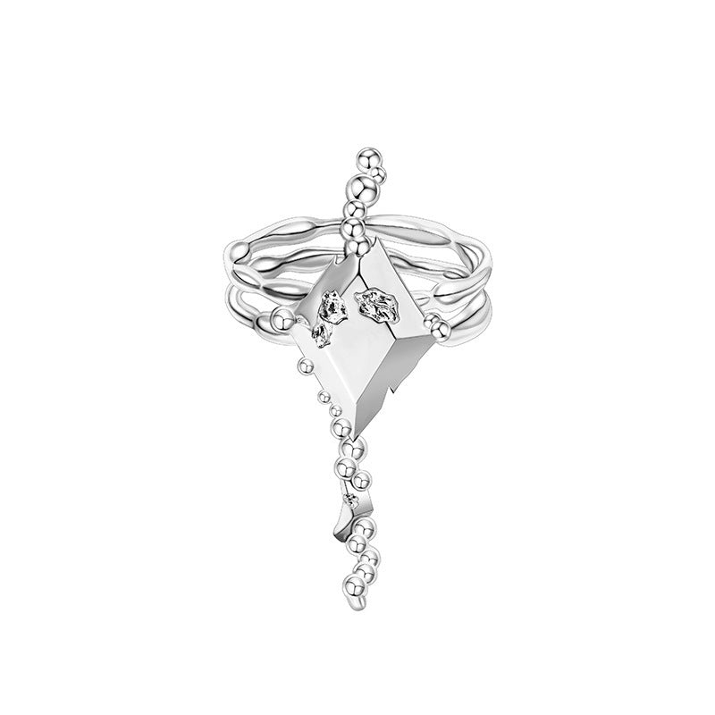Womens Geometric Irregular Rhombus Design Copper Stacking Ring With Diamond Set Zircon Fashion Jewelry For Her