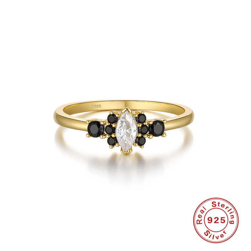 Womens Sterling Silver Ring With Round Diamond Gold Plated Band For Engagement And Anniversary For Daily Shine