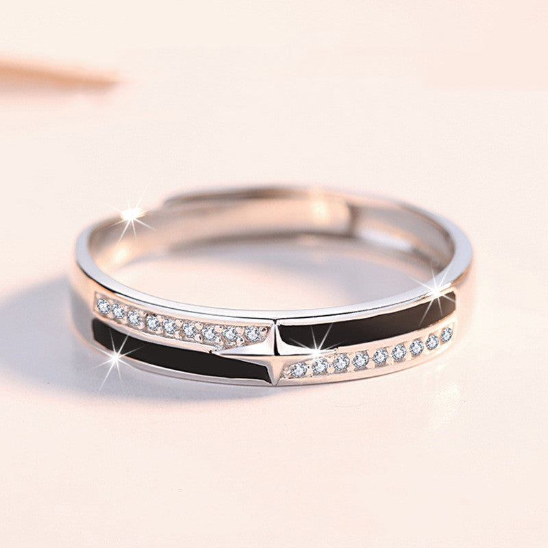 Adjustable Copper Ring With Zircon Stone Geometric Tail Style Hip Hop Inspired Jewelry White Gold Plated Copper