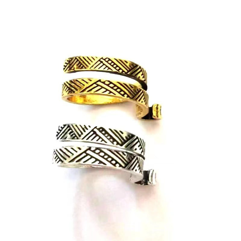 Unisex Open Ring Adjustable Alloy Jewelry Electroplated Crochet Thread Totem Geometry Korean Knitted Design Style