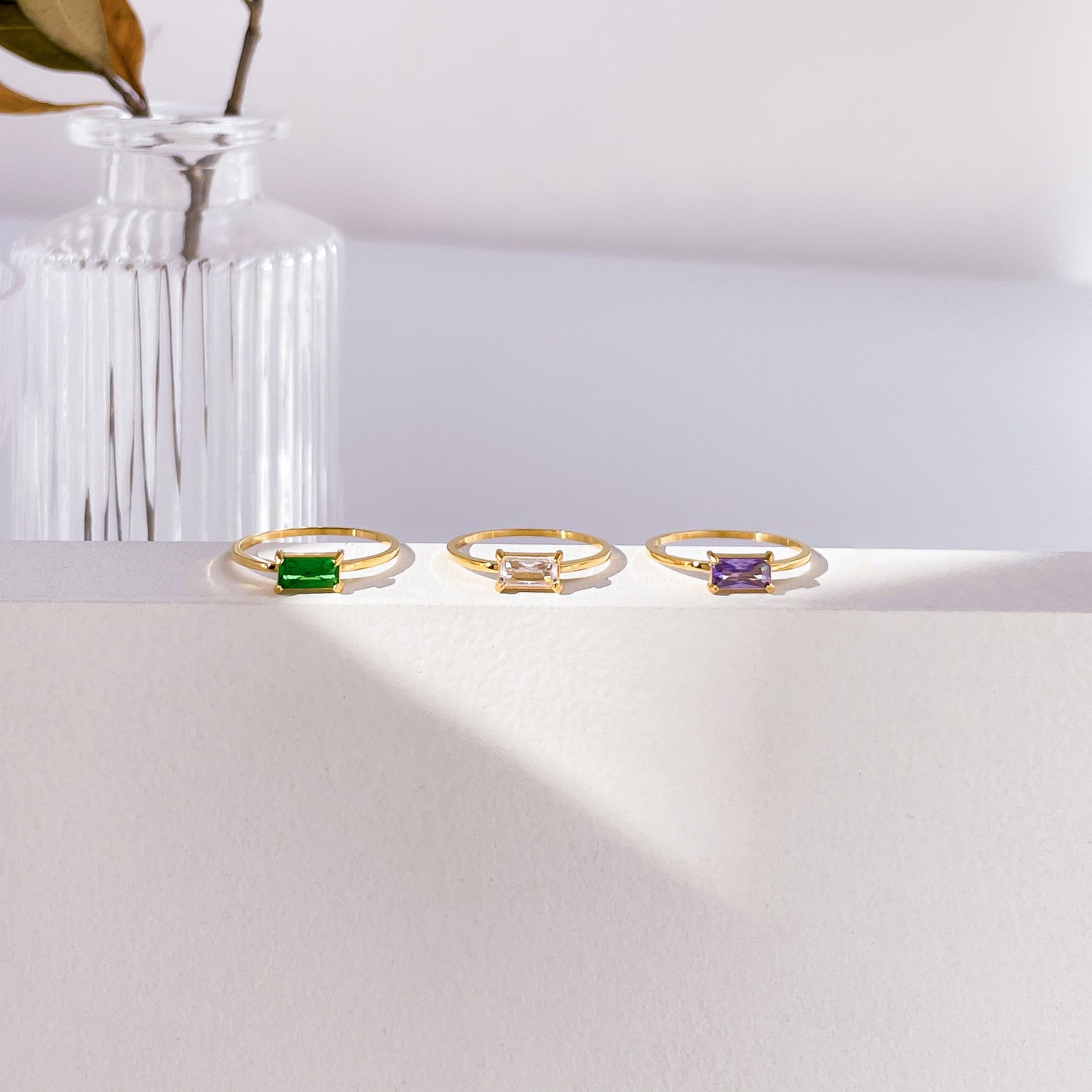 Womens Zircon Ring Titanium Steel Index Finger Geometric Inlaid Purple Green Square Electroplated Fashion Ring