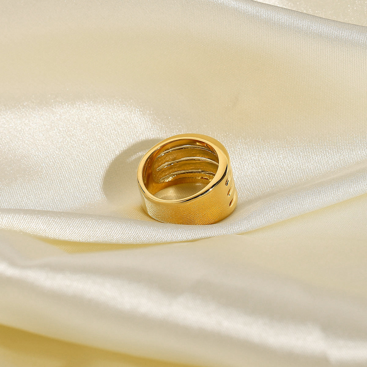 Womens Stainless Steel Ring Golden Hollow Ring Multi Layer Wide Face Ring Punk Geometric Ornament Ring Employee Benefits Gift Ring Metal Jewelry