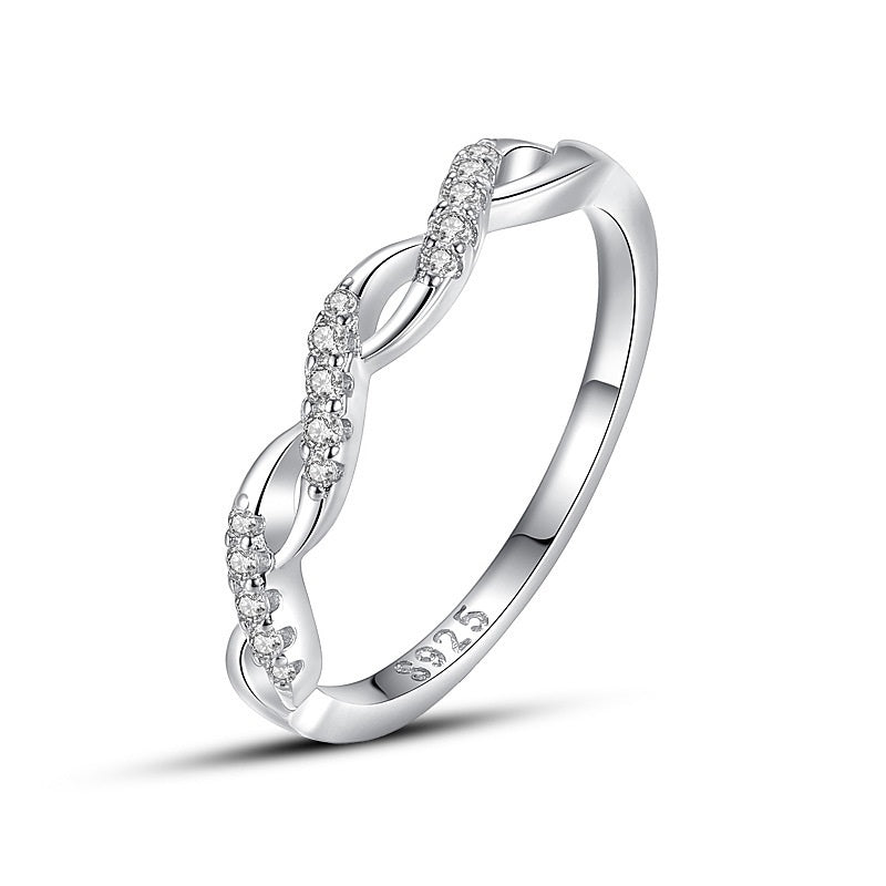 Womens Sterling Silver Ring Wave Open Design Adjustable Diamond Gemstone Inlaid Jewelry For Her Fashion Accessory