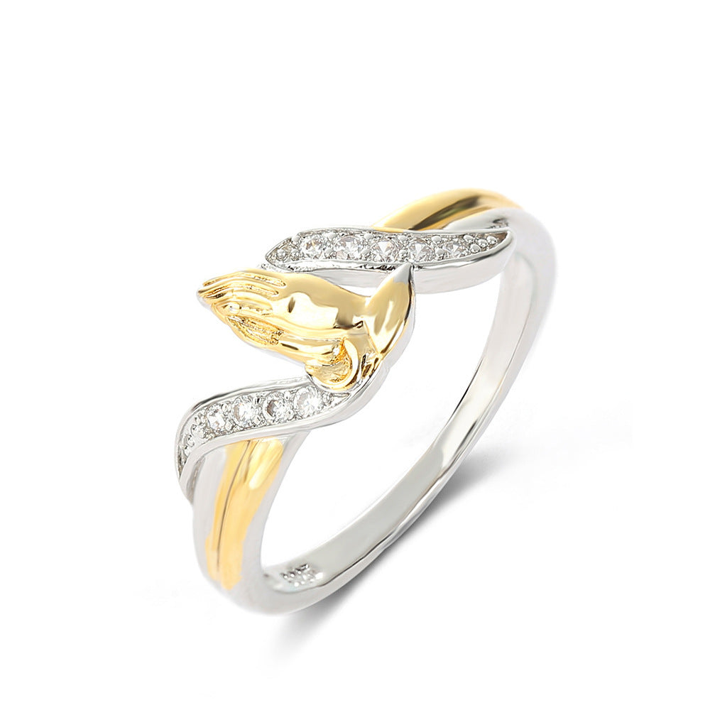 Womens Prayer Hands Ring Two Tone Copper Gold Plated