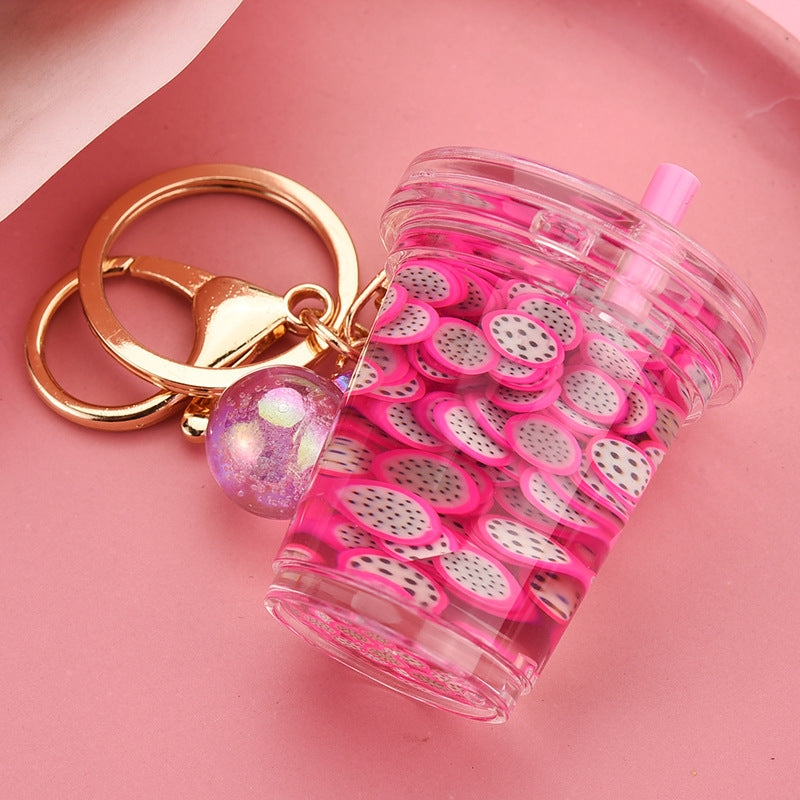 Acrylic Keychain Pendant With Fruit Chip And Milk Bottle Beads Pastoralist Style Cute Accessory For Bags Purse