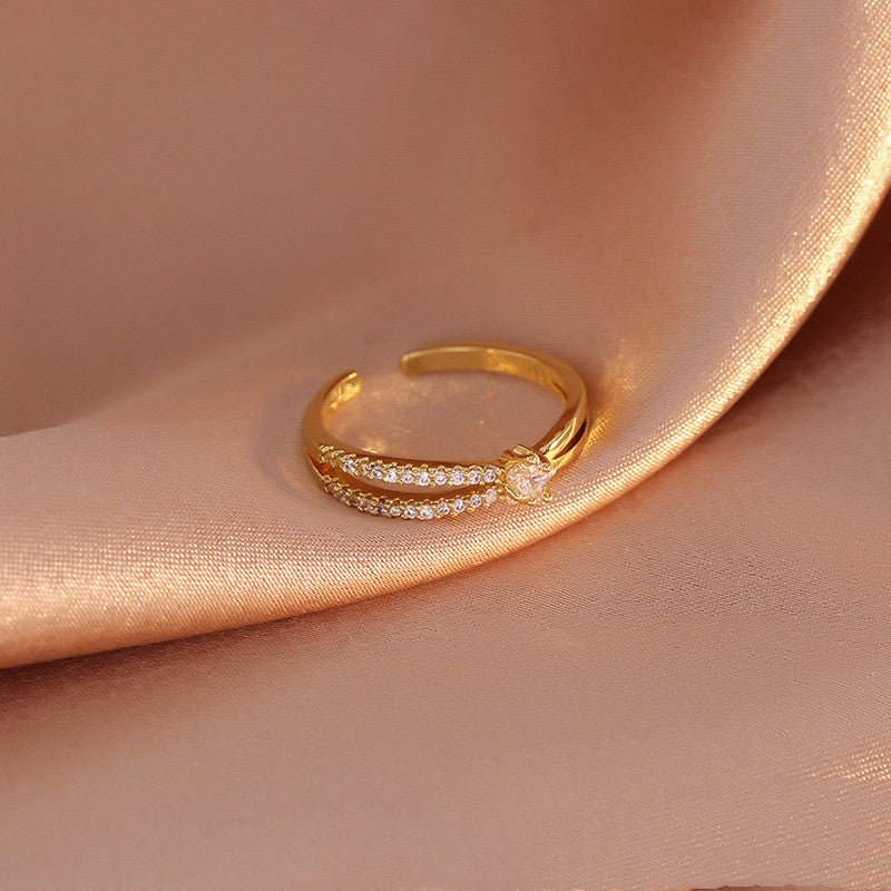 Gold Plated Copper Geometric Ring With Artificial Gemstones For Women Fashion Index Finger Ring Individually Packed