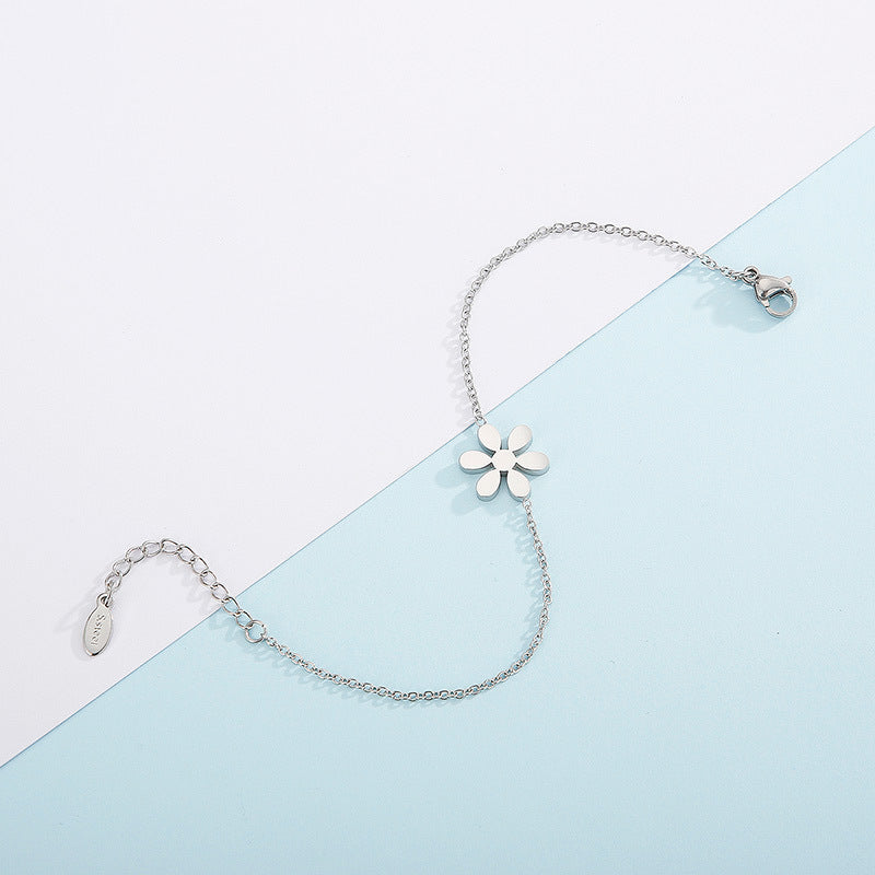 Womens Titanium Steel Flower Pattern Bracelet Elegant Floral Design Stainless Jewelry Gift Gold Finish Jewelry