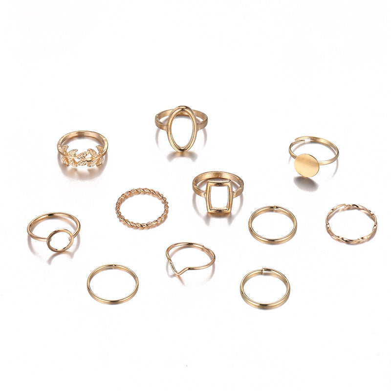 Womens Alloy Geometric Ring Set Simple Electroplated Design Trendy Chain Accent Everyday Jewelry Collection Set