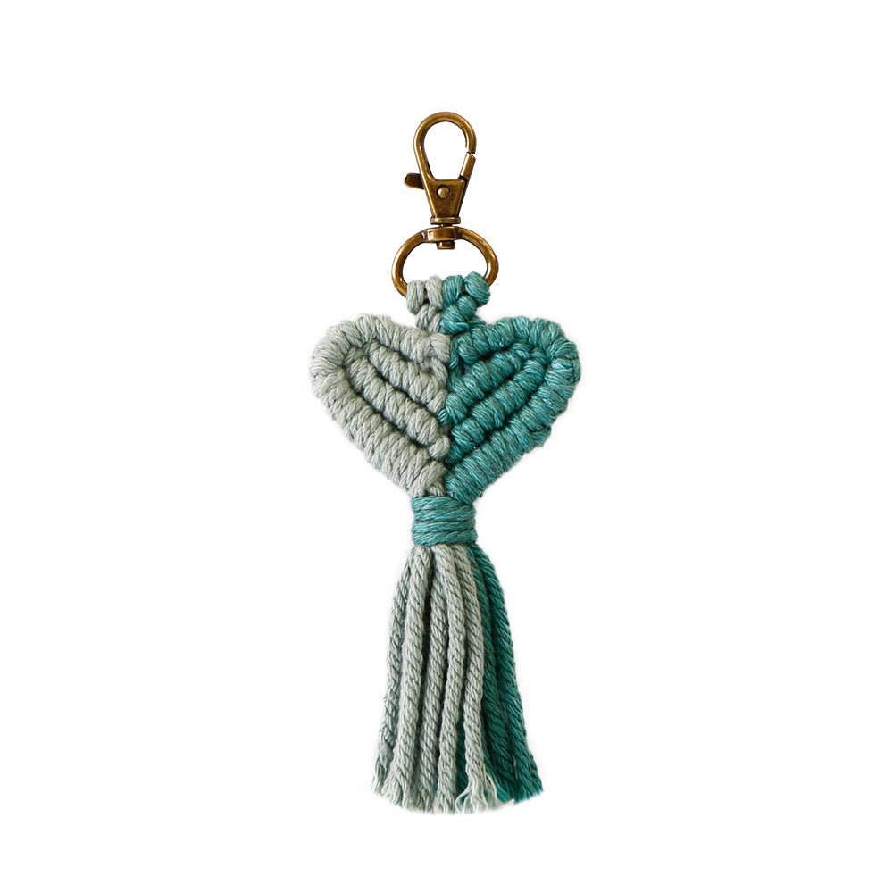 Woven Peach Heart Tassel Keychain With Cotton Rope And Simple Zinc Alloy Keyring Bag Charm Delicate For Everyday Use