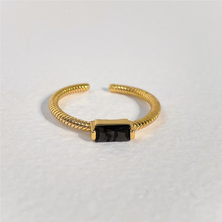 Geometric Square Black Zircon Ring 18K Gold Plated Silver Line Design Fashion Jewelry Statement Everyday Shine