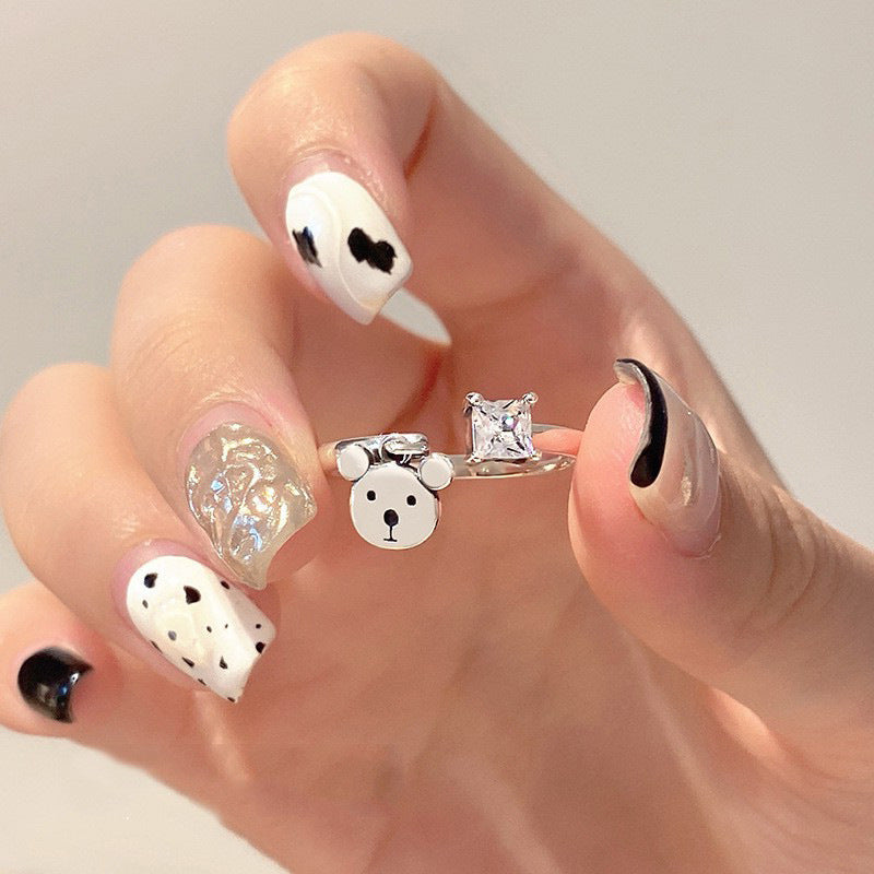 Vintage Bear Ring Adjustable Copper Band With Zircon Inlay Cute Animal Fashion Jewelry Gift For Women Era Cute