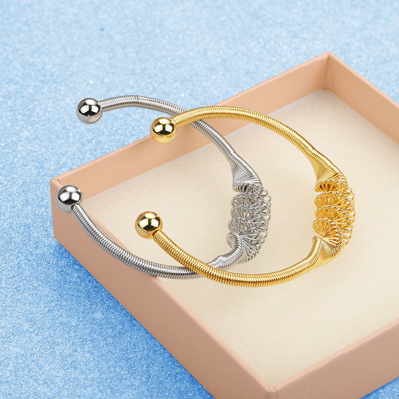 Bohemian Stainless Steel Spiral Wire Bracelet Electroplated Metal Jewelry Gift For Her Everyday Accessory Glow