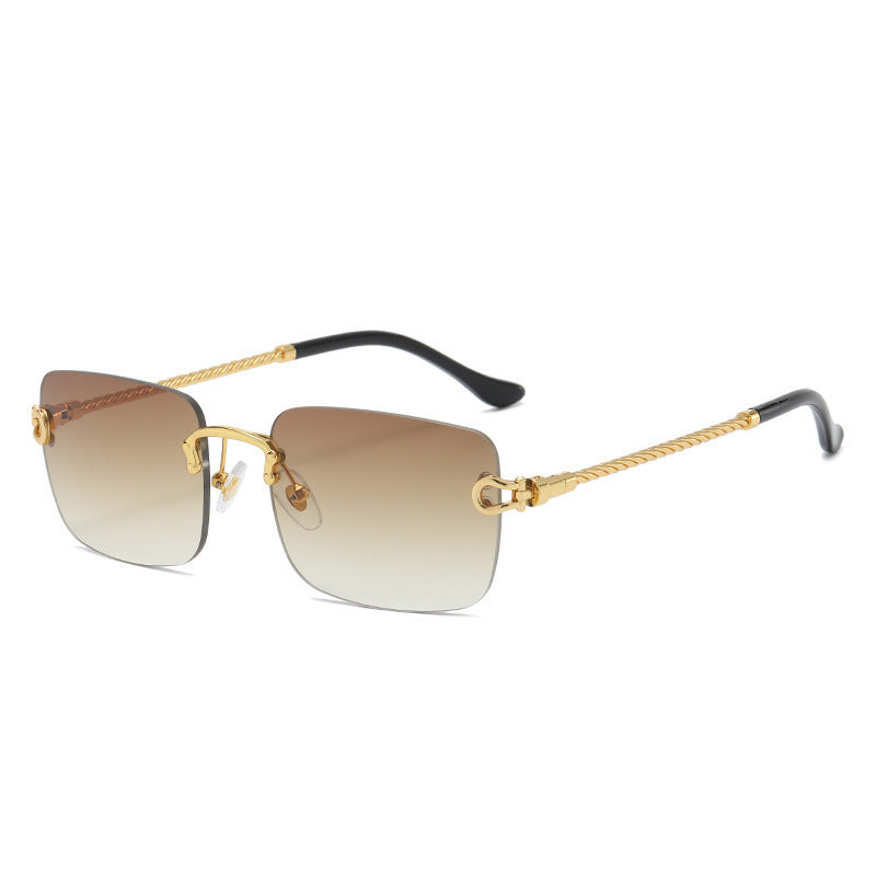 Womens Square Sunglasses Trendy Metal Frameless Eyewear With Gradient Lens For Outdoor Activities Driving Travel