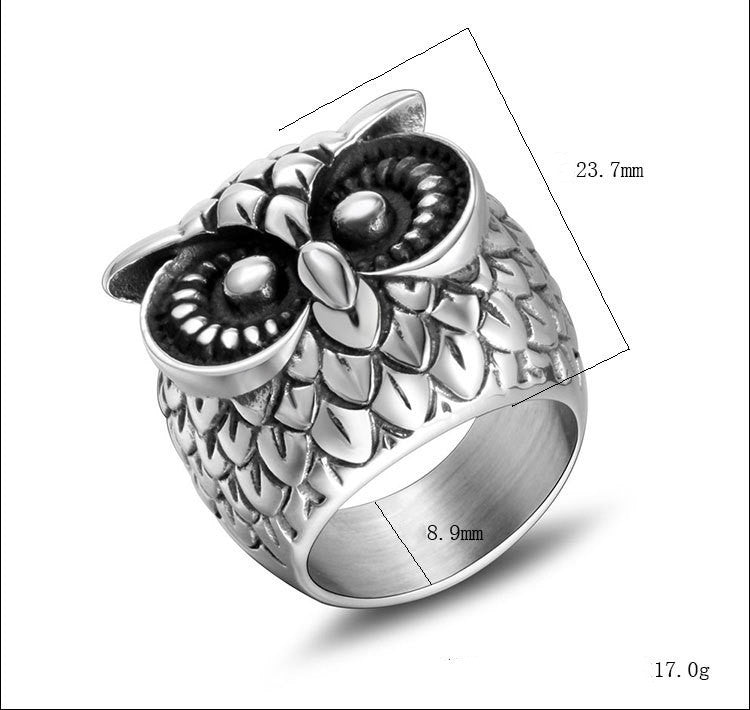 Mens Unisex Owl Ring Titanium Steel Polished Ornament Punk Fashion Retro Animal Image Rings Hand Ornament Punk