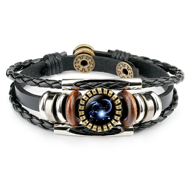 Unisex Leather Bracelet Constellation Crystal Jewelry Gift