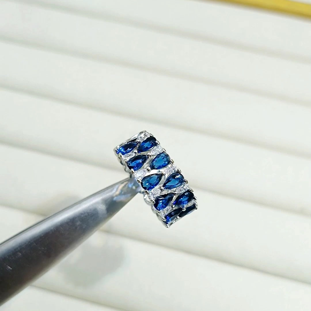 Womens Zircon Ring Copper Electroplated Geometric Design Sapphire Blue Fashion Jewelry Accessory Elegant Everyday Wear