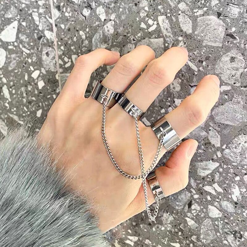 Adjustable Alloy Geometric Chain Bracelet Ring For Women Hand Jewelry Punk Style Electroplated Metal Retro Charm Design