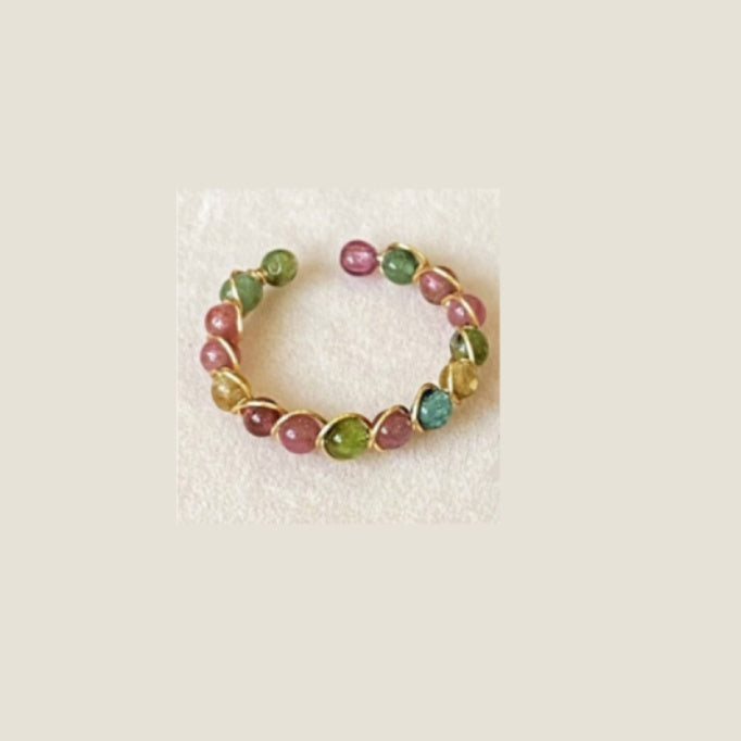 14K Gold Wire Handcrafted Natural White Pearl Tourmaline Ring Crown Design Elegant Dainty Jewelry Gift For Her