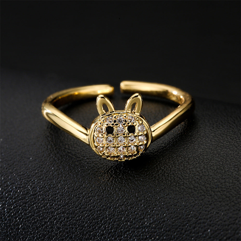 Owl Zircon Inlaid Copper Ring Women Adjustable Animal Design Jewelry Everyday Wear And Special Occasions Women