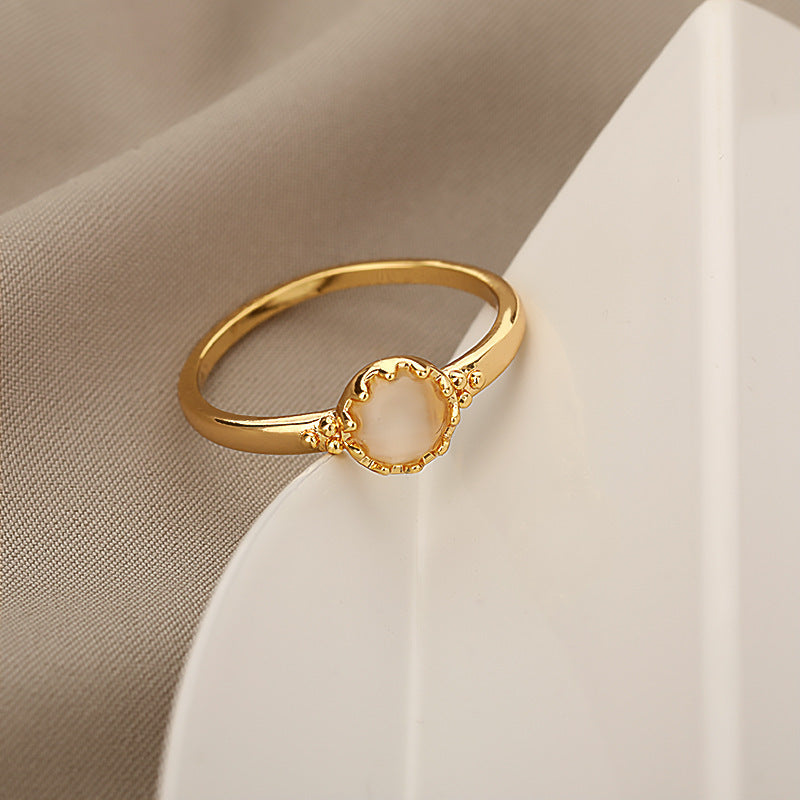 Circle Geometric Opal Ring Brass Gold Size 7 Women Sun Shape Fashion Jewelry For Everyday Wear Chic Trendy Everyday Glam