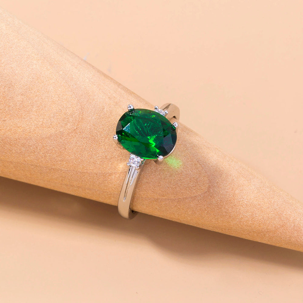 Womens Ring Adjustable Emerald Green Zircon Copper Ring Electroplated Fashion Jewelry European Ring For Europe