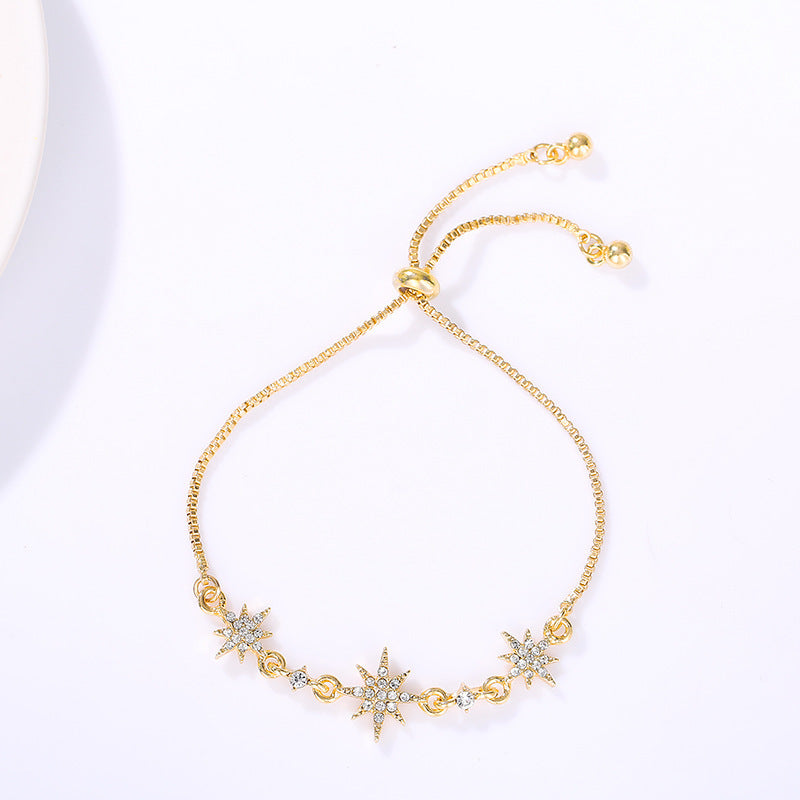 Womens Star Zircon Flower Bracelet Alloy Jewelry Gift