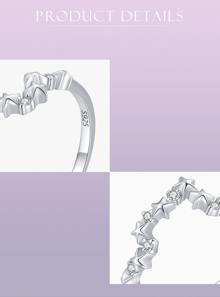 Womens Ring S925 Sterling Silver Star Zircon Ring Gold Plated Inlaid Gemstone Geometric Diamond Ring For Women