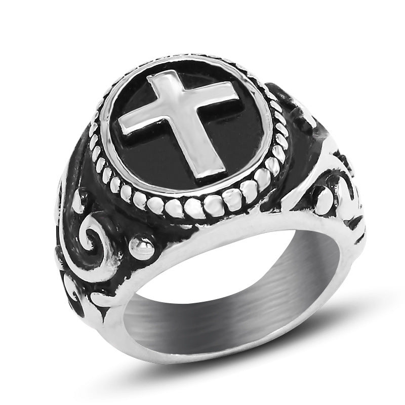 Unisex Titanium Steel Vintage Cross Ring With Bold Personality Design For Daily Wear Gift Ready Everyday Trend